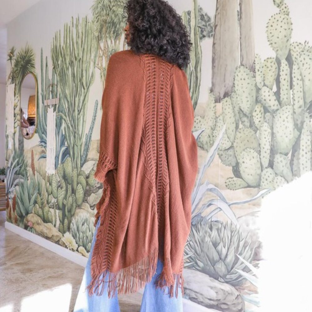 New Bohemian Knit Brown Fringe Long Cardigan Sweater Hippie Top Duster Western